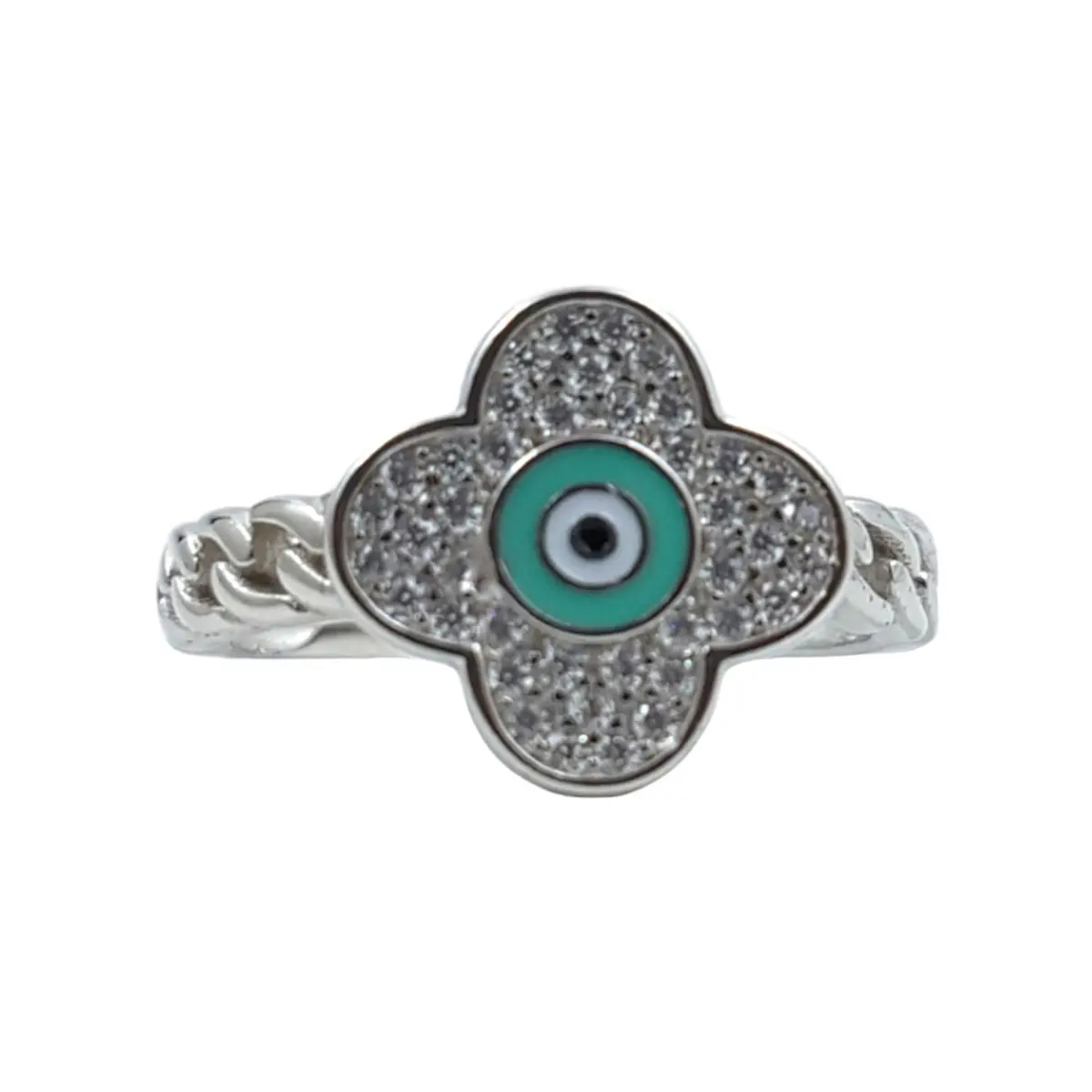 925 Sterling Silver Ring in Flowers Design With Evil-Eye